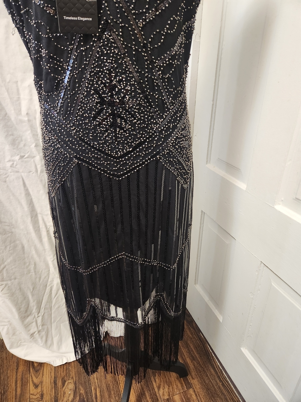 Fundaisy NWT Black Sequin Beaded Embellished Flapper Evening Gown Dress SZ XL - Picture 6 of 16